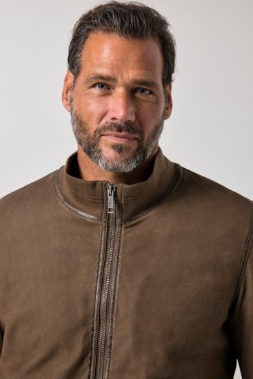 JP1880 851511 Semišová bunda z jehněčí kůže Hnědá - Bundy - Bundy Nadměrné Velikosti - 2XL-8XL
