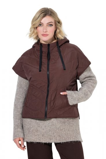 Ulla Popken 851785 Oversize prošívaná vesta s kapucí Hnědá - Vesty - 