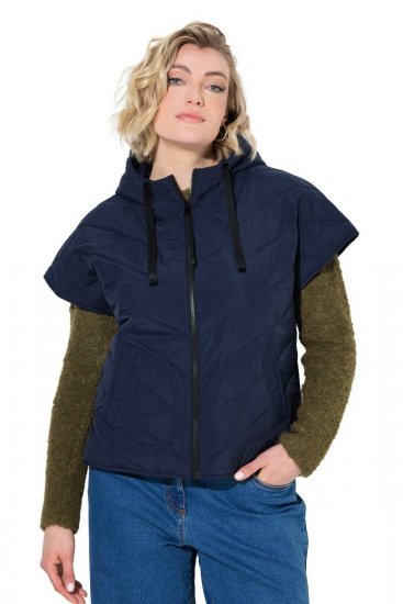 Ulla Popken 851785 Oversize prošívaná vesta s kapucí Tmavě modrá - Vesty - 