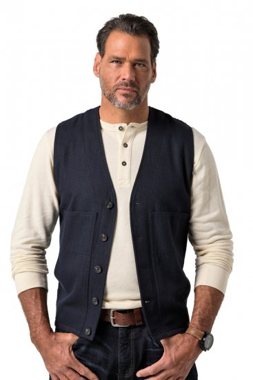 JP1880 851800 Tvídová vesta se vzorem rybí kosti Tmavě modrá - Obleky - Obleky 2XL-8XL