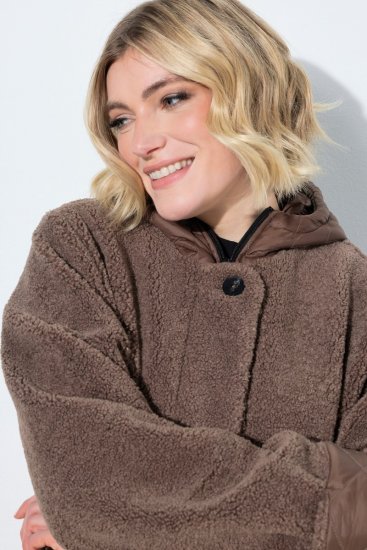 Ulla Popken 851809 Teddy bunda Světle hnědá - Bundy - Dámské bundy velkých velikostí