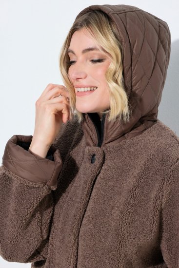 Ulla Popken 851809 Teddy bunda Světle hnědá - Bundy - Dámské bundy velkých velikostí