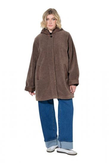 Ulla Popken 851809 Teddy bunda Světle hnědá - Bundy - Dámské bundy velkých velikostí