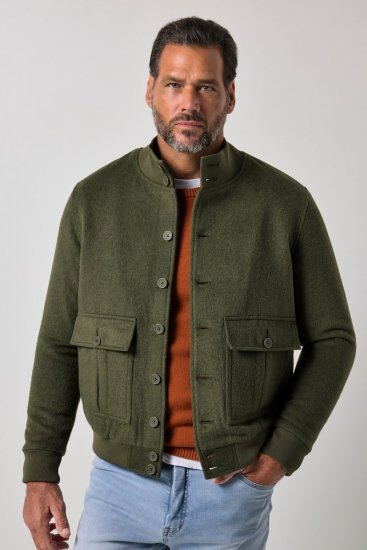 JP1880 852294 Bunda ze směsi vlny se stojáčkem Khaki zelená - Bundy - Bundy Nadměrné Velikosti - 2XL-8XL