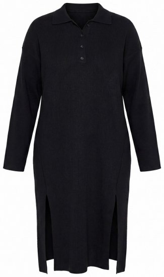 Ulla Popken 852630 Pletené šaty s dlouhým rukávem Černá - Midi šaty - Midi šaty pro plnoštíhlé ženy