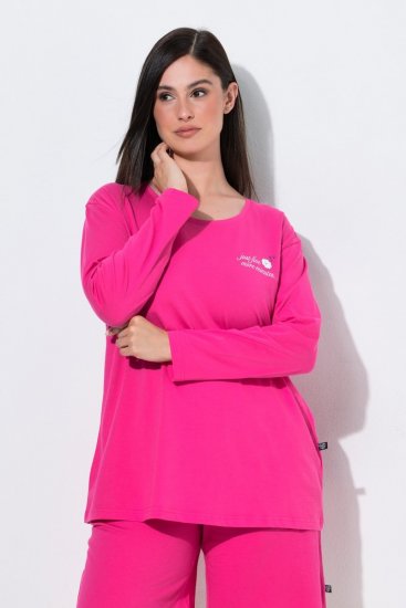 Ulla Popken 852747 Pyžamový top s dlouhým rukávem Růžová - Pyžama/oblečení pro volný čas - 