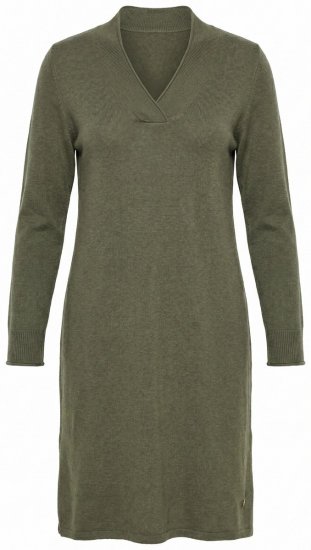 Ulla Popken 853077 Pletené šaty s dlouhým rukávem a výstřihem do V Khaki - Pletené šaty - 