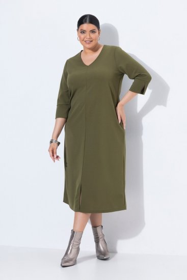 Ulla Popken 853510 Midi šaty s kapsami Khaki - Midi šaty - Midi šaty pro plnoštíhlé ženy