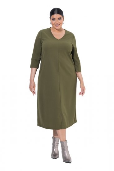 Ulla Popken 853510 Midi šaty s kapsami Khaki - Midi šaty - Midi šaty pro plnoštíhlé ženy