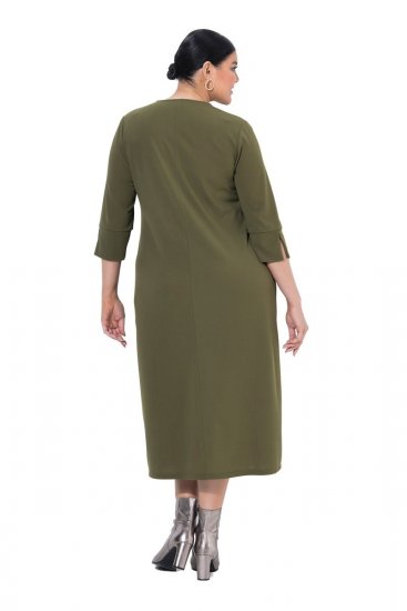Ulla Popken 853510 Midi šaty s kapsami Khaki - Midi šaty - Midi šaty pro plnoštíhlé ženy
