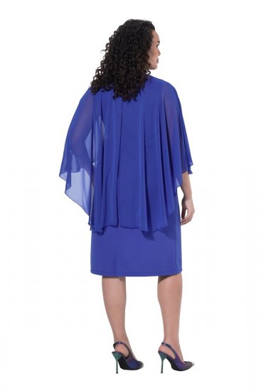 Ulla Popken 853675 Šifonové šaty s 3/4 rukávy Modrá - Večerní šaty - Večerní šaty ve velkých velikostech