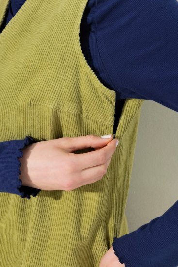 Ulla Popken 853697 Manšestrové šaty bez rukávů s kapsami Světle zelená - Letní šaty - Dámské letní šaty nadměrných velikostí