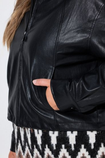 Ulla Popken 854795 Biker bunda z umělé kůže Černá - Bundy - Dámské bundy velkých velikostí