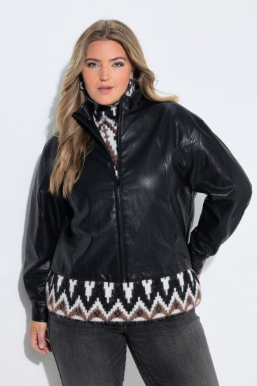 Ulla Popken 854795 Biker bunda z umělé kůže Černá - Bundy - Dámské bundy velkých velikostí