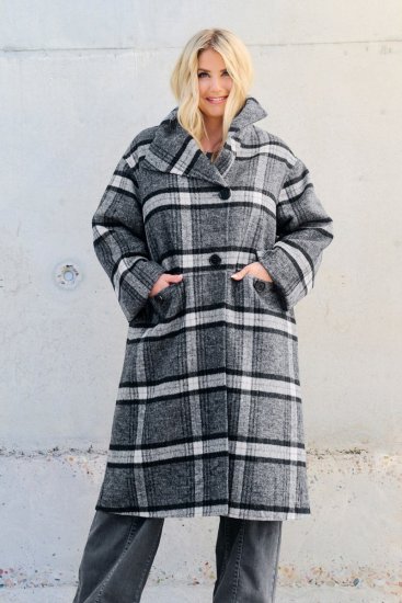 Ulla Popken 855250 Asymetrický vlněný kabát se širokým límcem Šedý melír - Kabáty - Dámské kabáty pro plnoštíhlé