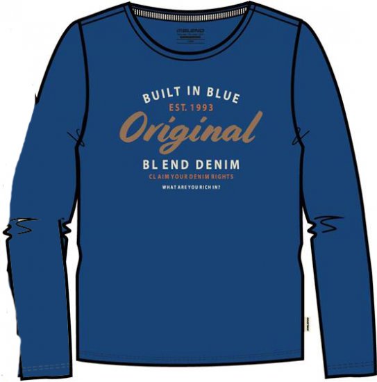 Blend Long Sleeve T-Shirt 4933 True Blue - Trička - Trička nadměrné velikosti - 2XL-14XL