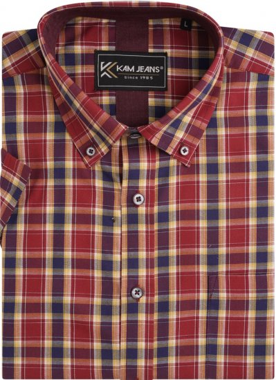 Kam Jeans 6282 Casual SS Check Shirt Wine - Košile - Košile 2XL-10XL