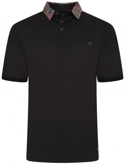Kam Jeans 5485 Jersey Polo with Floral Collar Black - Polokošile - Polokošile 2XL-8XL - Trička s límečkem 2XL-8XL