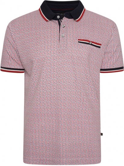 Kam Jeans 5487 Dobby Print Pique Polo Red - Polokošile - Polokošile 2XL-8XL - Trička s límečkem 2XL-8XL