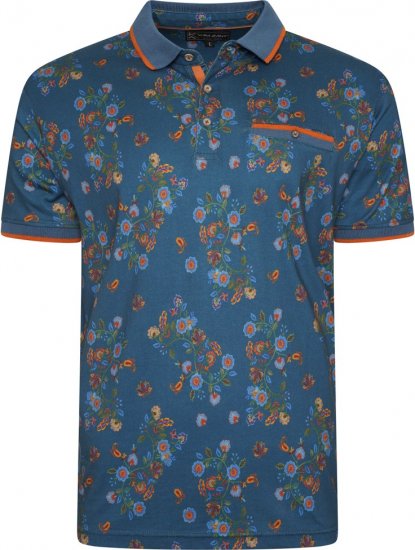 Kam Jeans 5494 Digital Floral Print Polo Blue - Polokošile - Polokošile 2XL-8XL - Trička s límečkem 2XL-8XL