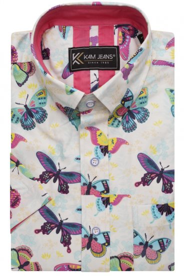 Kam Jeans 6044 Butterfly Digital Short Sleeve Print Shirt Multi-Colored - Košile - Košile 2XL-10XL