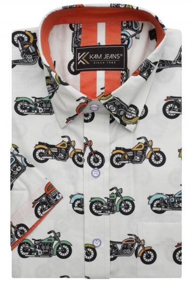 Kam Jeans 6043 Motorbike Digital Print Short Sleeve Shirt Multi-Colored - Košile - Košile 2XL-10XL