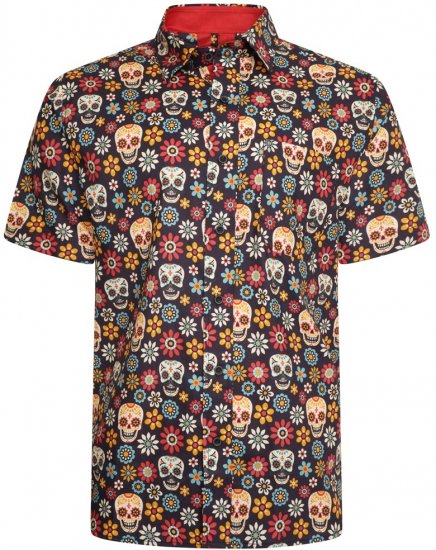 Kam Jeans 6040 Floral Skull Print Shirt Black - Košile - Košile 2XL-10XL