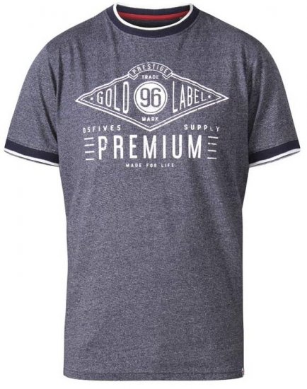 D555 Alister Premium Chest Printed Ringer T-Shirt Navy - Trička - Trička nadměrné velikosti - 2XL-14XL