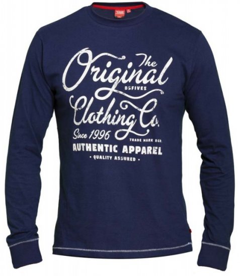 D555 Austin Long Sleeve T-shirt Navy - Trička - Trička nadměrné velikosti - 2XL-14XL