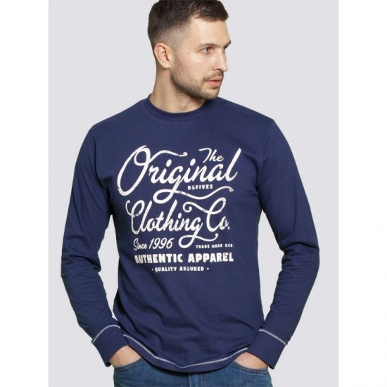 D555 Austin Long Sleeve T-shirt Navy - Trička - Trička nadměrné velikosti - 2XL-14XL