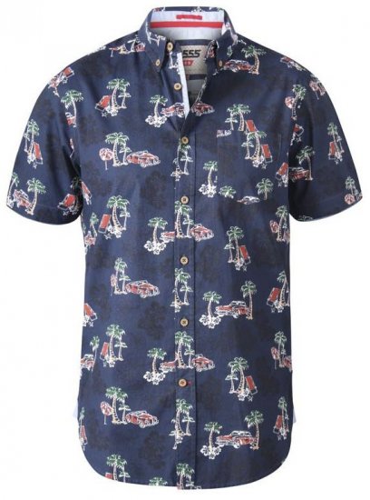 D555 Avenger Classic Car And Palm Tree Short Sleeve Shirt Navy - Košile - Košile 2XL-10XL