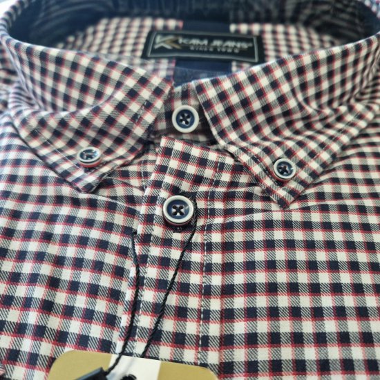 Kam Jeans 6302 Casual Gingham Check Shirt Navy - Košile - Košile 2XL-10XL
