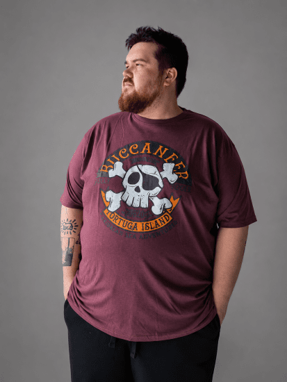 Kam Jeans 5753 Buccaneer Print T-Shirt BURGUNDY MARL - Trička - Trička nadměrné velikosti - 2XL-14XL