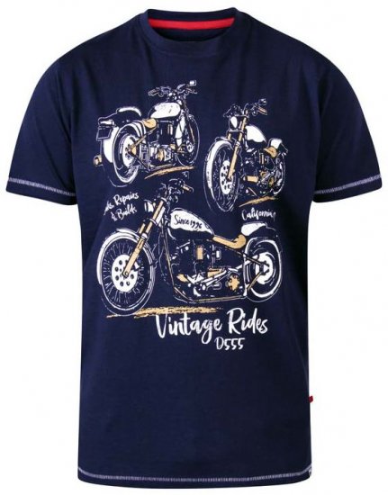 D555 Ellis Motorbike Trio Crew Neck T-Shirt Navy - Trička - Trička nadměrné velikosti - 2XL-14XL
