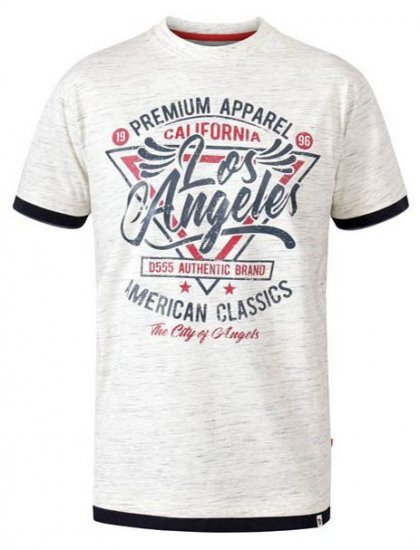 D555 Ellwood Los Angeles Crew Neck Printed T-Shirt Off White Reno - Trička - Trička nadměrné velikosti - 2XL-14XL