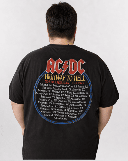 D555 Hugh Official ACDC Highway To Hell Printed T-Shirt Black - Trička - Trička nadměrné velikosti - 2XL-14XL