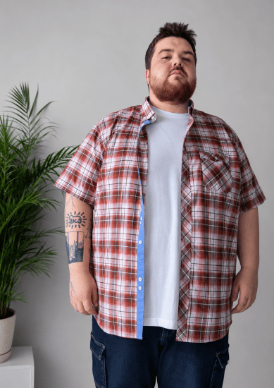Kam Jeans 6368 Checked Short Sleeve Shirt Red - Košile - Košile 2XL-10XL