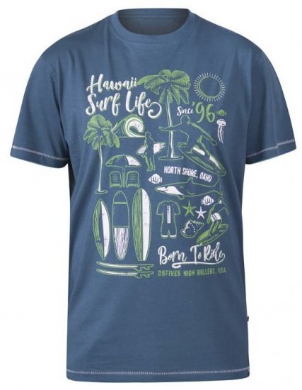 D555 Fernsby Hawaii Surf Crew Neck T-Shirt Teal - Trička - Trička nadměrné velikosti - 2XL-14XL