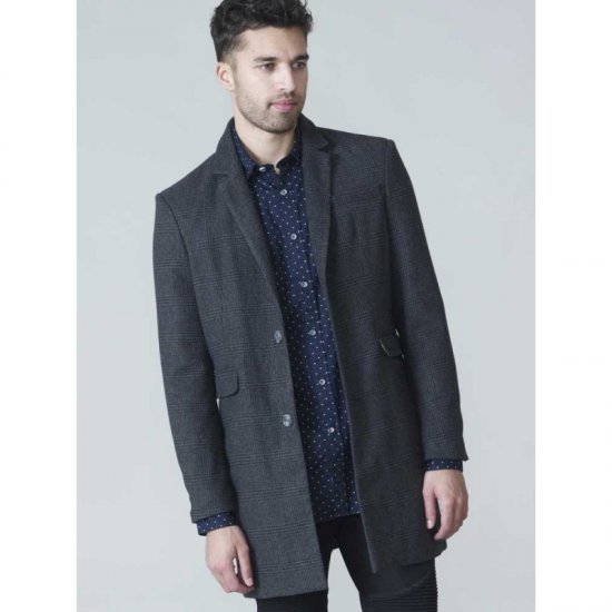 D555 Terry Checked Overcoat Charcoal - Bundy - Bundy Nadměrné Velikosti - 2XL-8XL