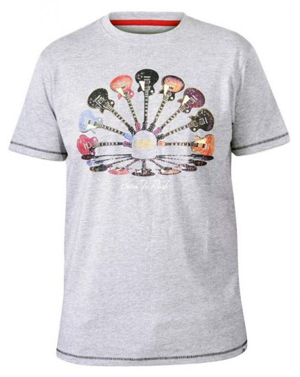 D555 Gillard Guitars Crew Neck Printed T-Shirt Grey - Trička - Trička nadměrné velikosti - 2XL-14XL