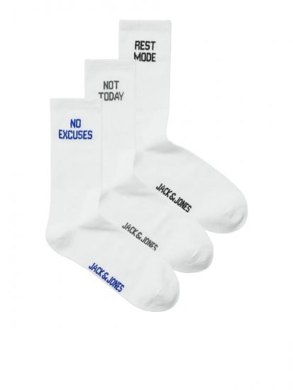 Jack & Jones Power Statements Tenisové ponožky Bílá 3-pack - Spodní prádlo - Spodní Prádlo Nadměrné Velikosti 2XL-8XL