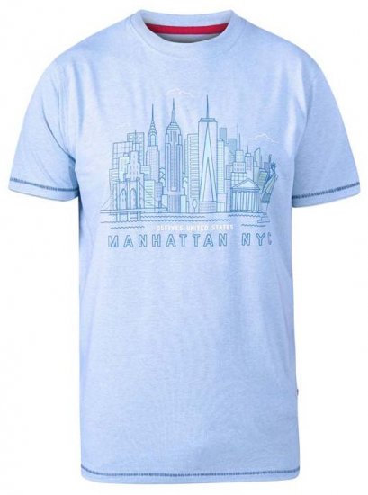 D555 Hemsworth Manhattan Sky Line Crew Neck Printed T-Shirt Blue - Trička - Trička nadměrné velikosti - 2XL-14XL