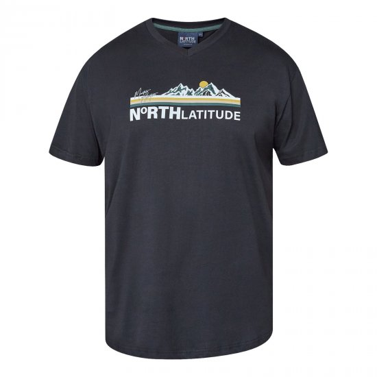 North Latitude Mountain T-Shirt V-Neck Černá - Trička - Trička nadměrné velikosti - 2XL-14XL