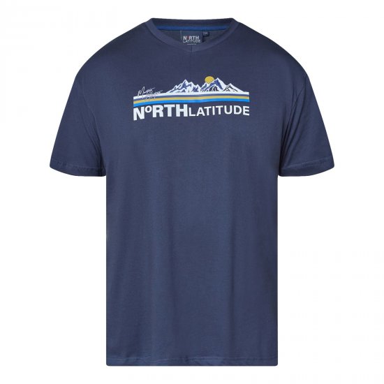 North Latitude Mountain T-Shirt V-Neck Námořnická modrá - Trička - Trička nadměrné velikosti - 2XL-14XL