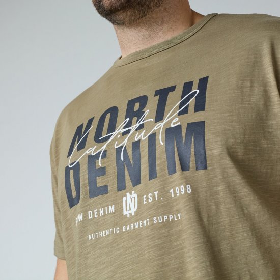 North Latitude T-Shirt Slub With Print Hnědá/ béžová - Trička - Trička nadměrné velikosti - 2XL-14XL
