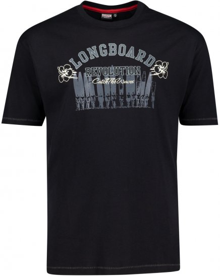 Adamo Longboard Regular Fit Printed T-shirt Black - Trička - Trička nadměrné velikosti - 2XL-14XL