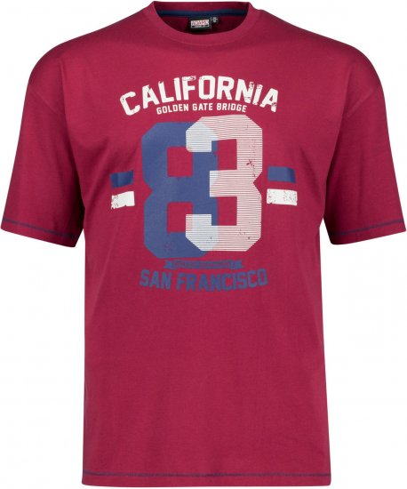 Adamo Golden Gate Comfort Fit Printed T-shirt Burgundy - Trička - Trička nadměrné velikosti - 2XL-14XL