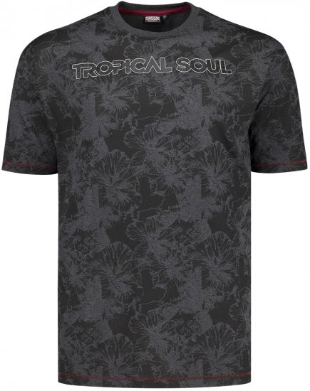 Adamo Tropical Regular Fit Printed T-shirt Charcoal - Trička - Trička nadměrné velikosti - 2XL-14XL