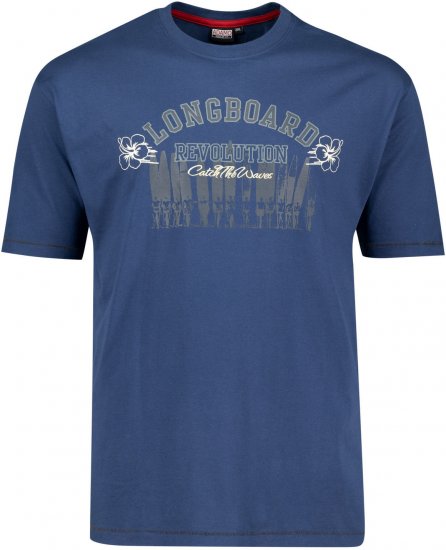 Adamo Longboard Regular Fit Printed T-shirt Denim Blue - Trička - Trička nadměrné velikosti - 2XL-14XL