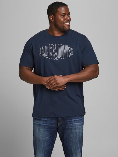 Jack & Jones Preston Crew Neck T-Shirt Navy - Trička - Trička nadměrné velikosti - 2XL-14XL